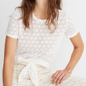 Madewell | Women’s NWT White Modern Tie-Front Top in Geo-Eyelet